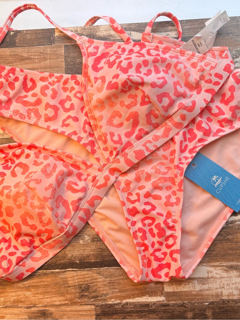 Cupshe Coral Pink Leopard Print Bikini Set